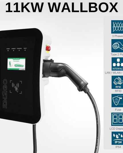 AC Wallbox 11kW 7.5m Typ 2 Kabel (16A 3-Phasig) + LAN/WLAN/RS485 + OCPP-Backend