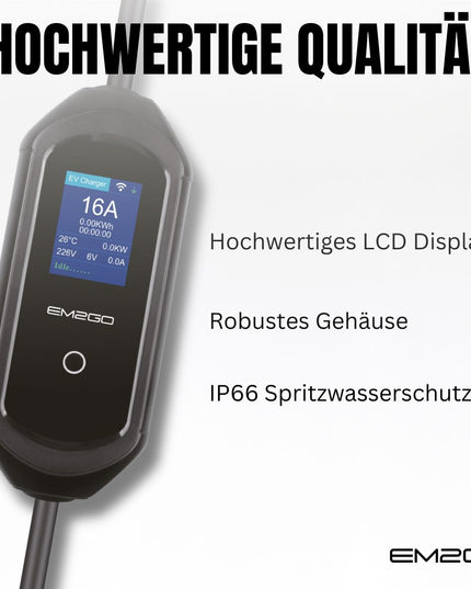 EM2GO TAKE11Link Mobile Wallbox 11 kW mit App – Typ 2 EV-Ladegerät mit CEE & Schuko, IP66