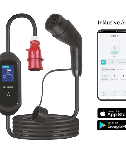 EM2GO TAKE11Link Mobile Wallbox 11 kW mit App – Typ 2 EV-Ladegerät mit CEE & Schuko, IP66