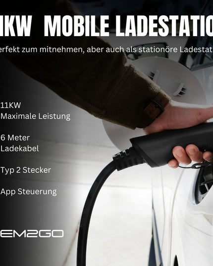 EM2GO TAKE11Link Mobile Wallbox 11 kW mit App – Typ 2 EV-Ladegerät mit CEE & Schuko, IP66