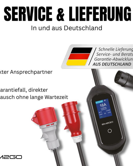 EM2GO TAKE11Link Mobile Wallbox 11 kW mit App – Typ 2 EV-Ladegerät mit CEE & Schuko, IP66