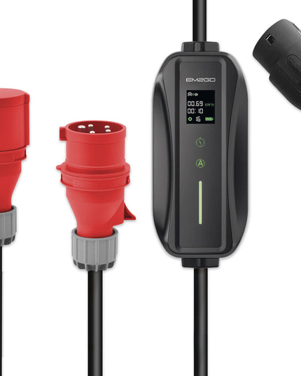 Mobiles 11 kW EV-Ladegerät "Take" mit CEE-Stecker – Tragbares Elektroauto Ladegerät für Typ 2 mit OLED-Display und IP66