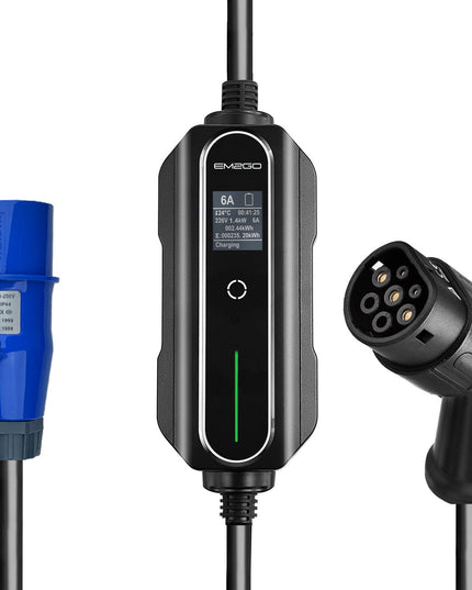 AC Portable Charger, Charge Power Meter, CEE Blau 5m Typ 2 Kabel, Strom: 6A fixiert
