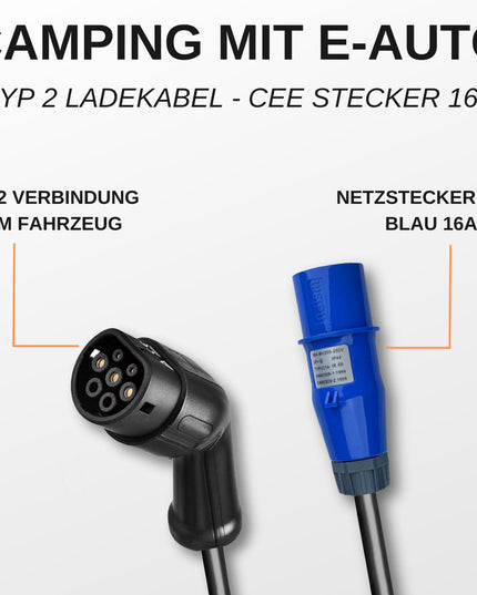 AC Portable Charger, Charge Power Meter, CEE Blau 5m Typ 2 Kabel, Strom: 6A fixiert