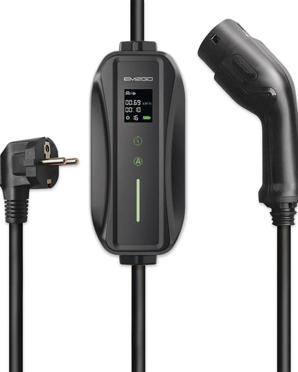 3.6 kW Mobile EV Charger | Portable Type 2 Charger with Schuko Plug & LCD Display – EM035ACPN IP66