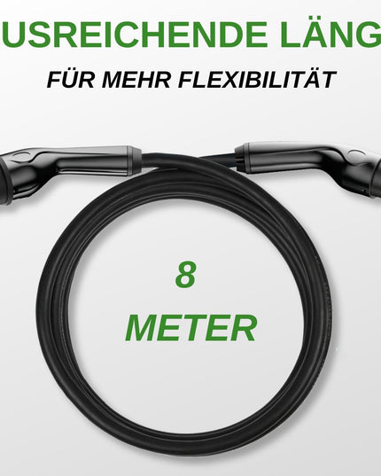 EM2GO  Typ 2 , EV-Verbindungskabel, 16A, 11kW, 8m 3Phasig AC Lader, TÜV , IP44, Tragetasche, Schw