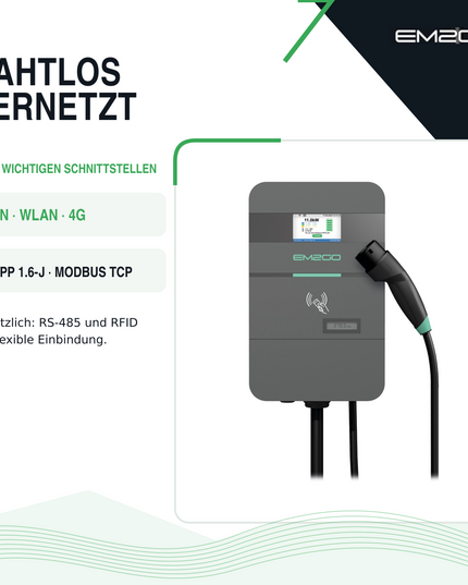 AC Wallbox Pro Power 2G 11kW 7.5m Typ 2 Kabel LAN/WiFi/4G/RS485/RFID/OCPP/ModBus/MID +Backend